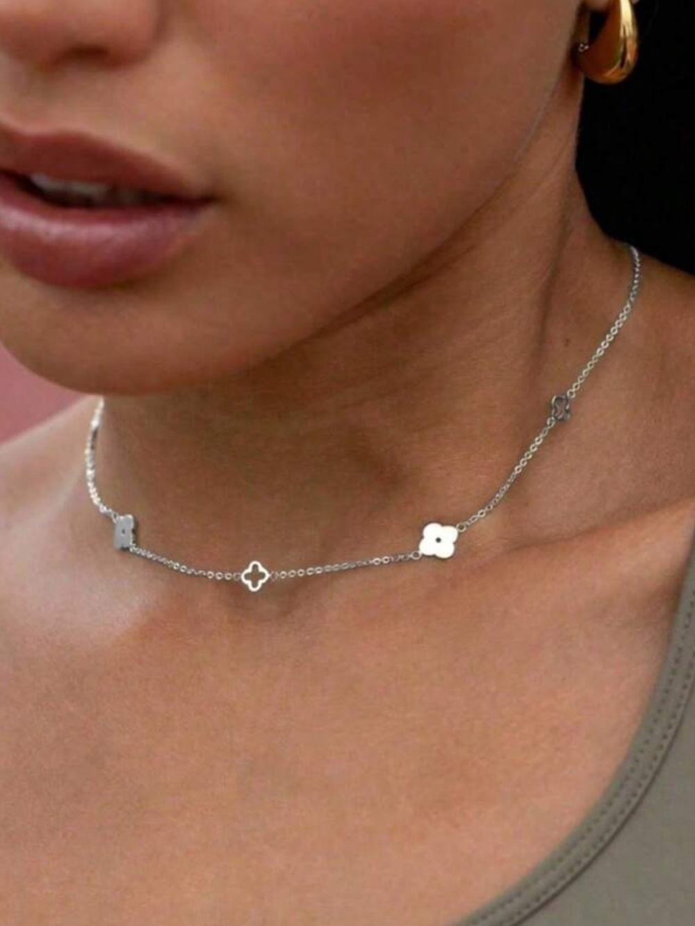 Kohl's Silver Floral Clover Link Choker Necklace